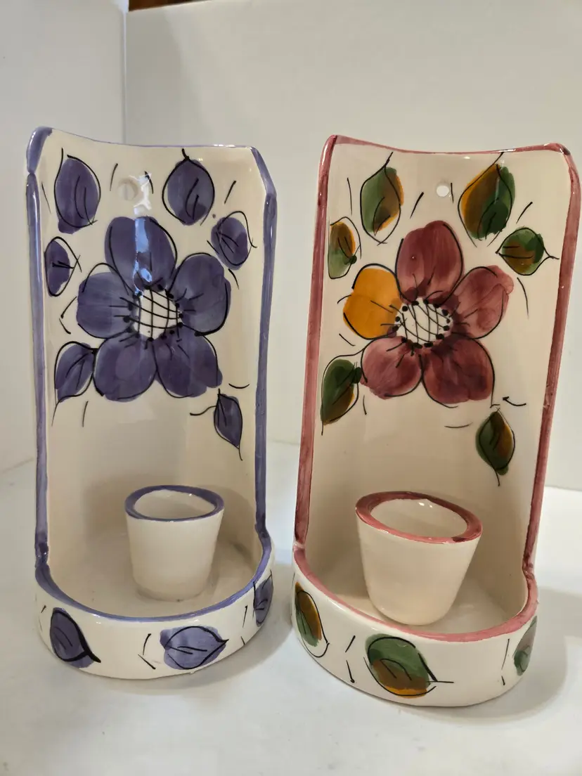 Handpainted Floral Ceramic Wall Candle Holders