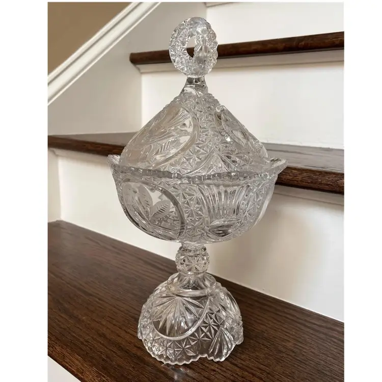 13.5" Hofbauer "Byrdes" Collection Footed Crystal Compote, Germany.