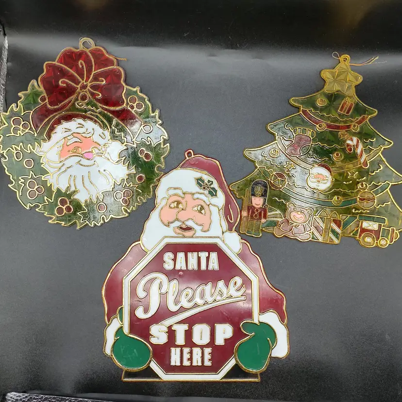 3 Vtg Plastic Christmas Sun Catchers