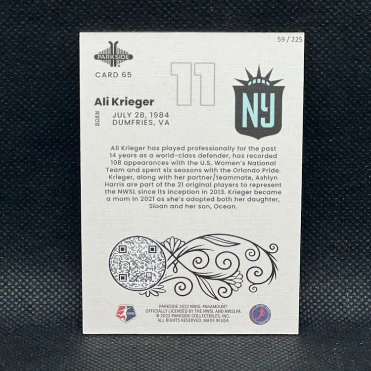 Ali Krieger 2022 Parkside Paramount NWSL Pink /225 Gotham FC Soccer Card