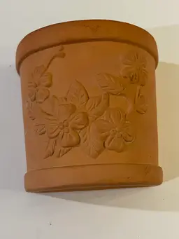 Terra-cotta Wall Pocket- Floral Relief-3.5” Tall- 2.25” Deep, 3.5” Wide