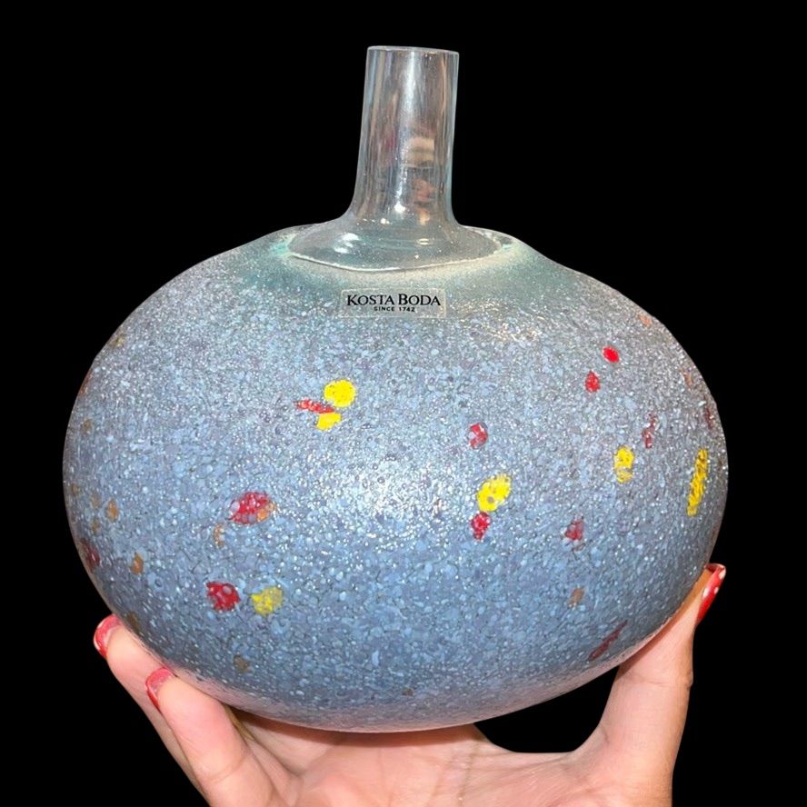 Kosta Boda Signed Bertil Vallien Confetti Textured Glass Vase