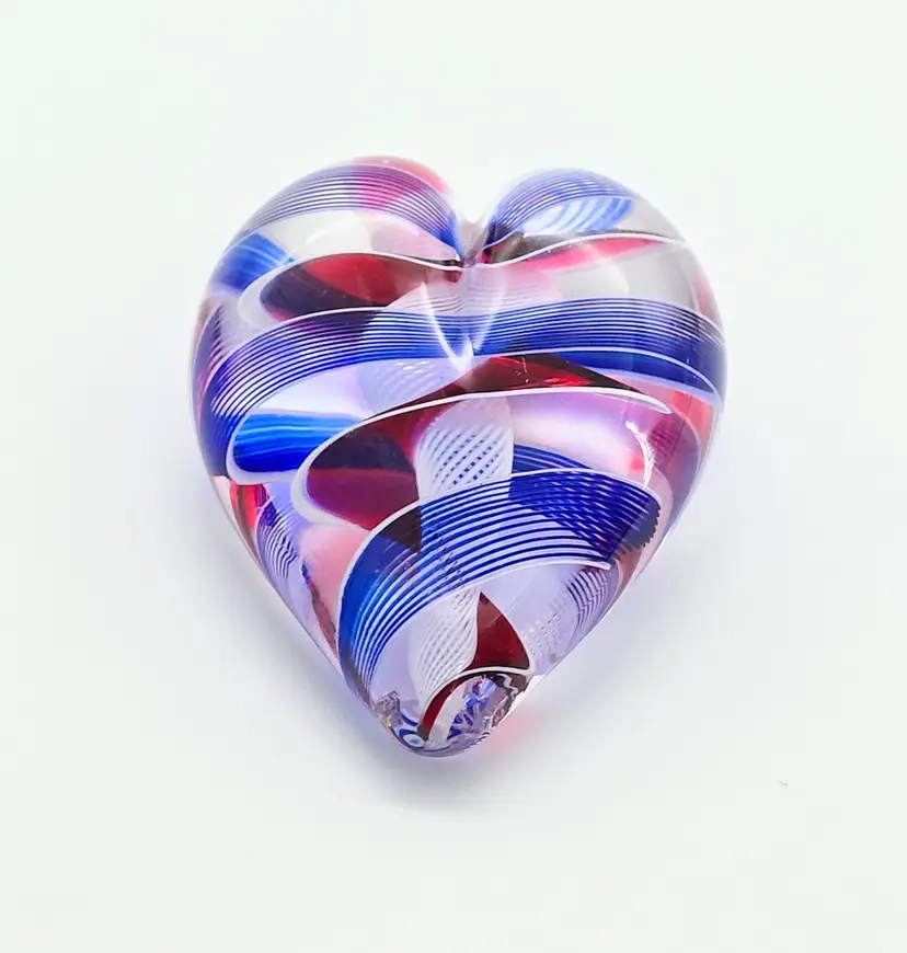 Steven Maslach Heart Ribbon Paperweight Red White & Blue