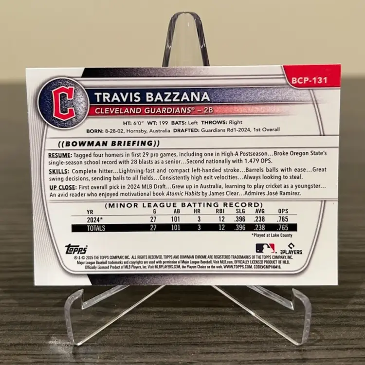 2025 Bowman Chrome Travis Bazzana X-Fractor Pre-RC Cleveland Guardians