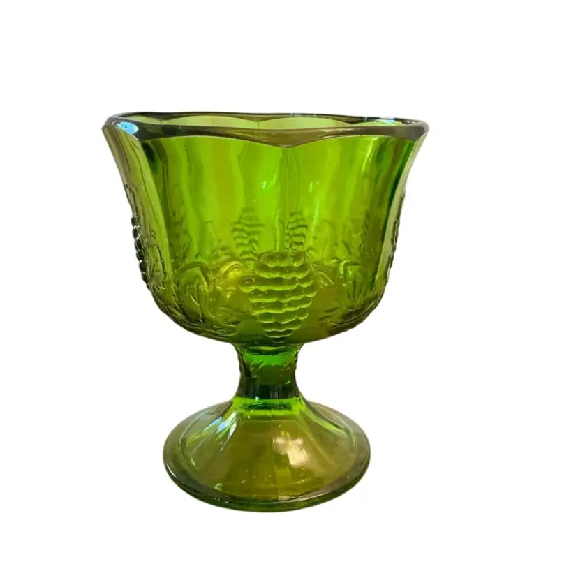 Green Indiana Glass Harvest Grape Pedestal Bowl/Candy Dish