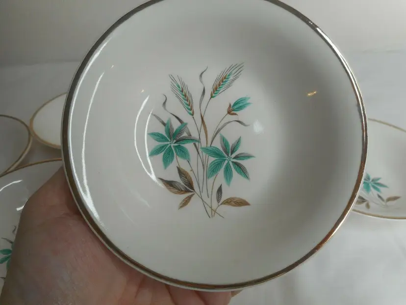 Lot of 6 Vintage Berry Small Bowls Sylvania by Mount Clemens Wheat Teal Grey