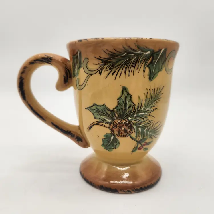 Maxcera Honey Cardinal Holly Pine Cone Christmas Holiday Large Mug Footed Gift
