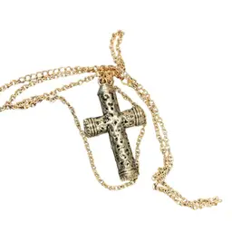 Silver Tone Necklace With Large Cross Pendant