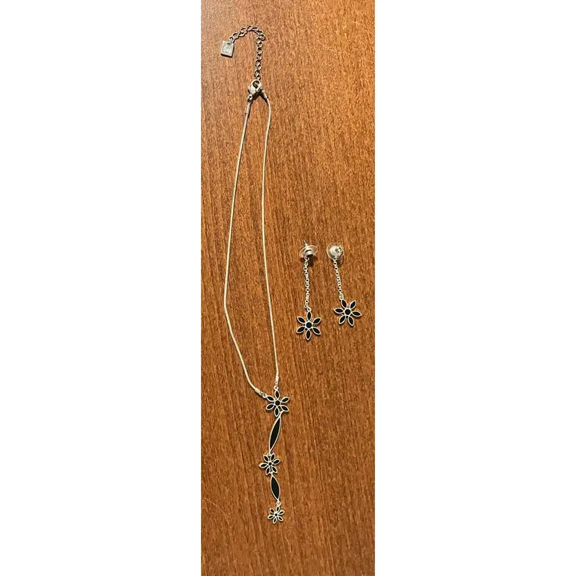 NW Glossy Black and Silver Drop necklace and earrings