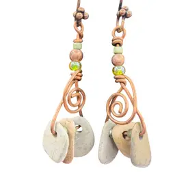 Artisan Copper Wire And Stone Dangle Drop Earrings