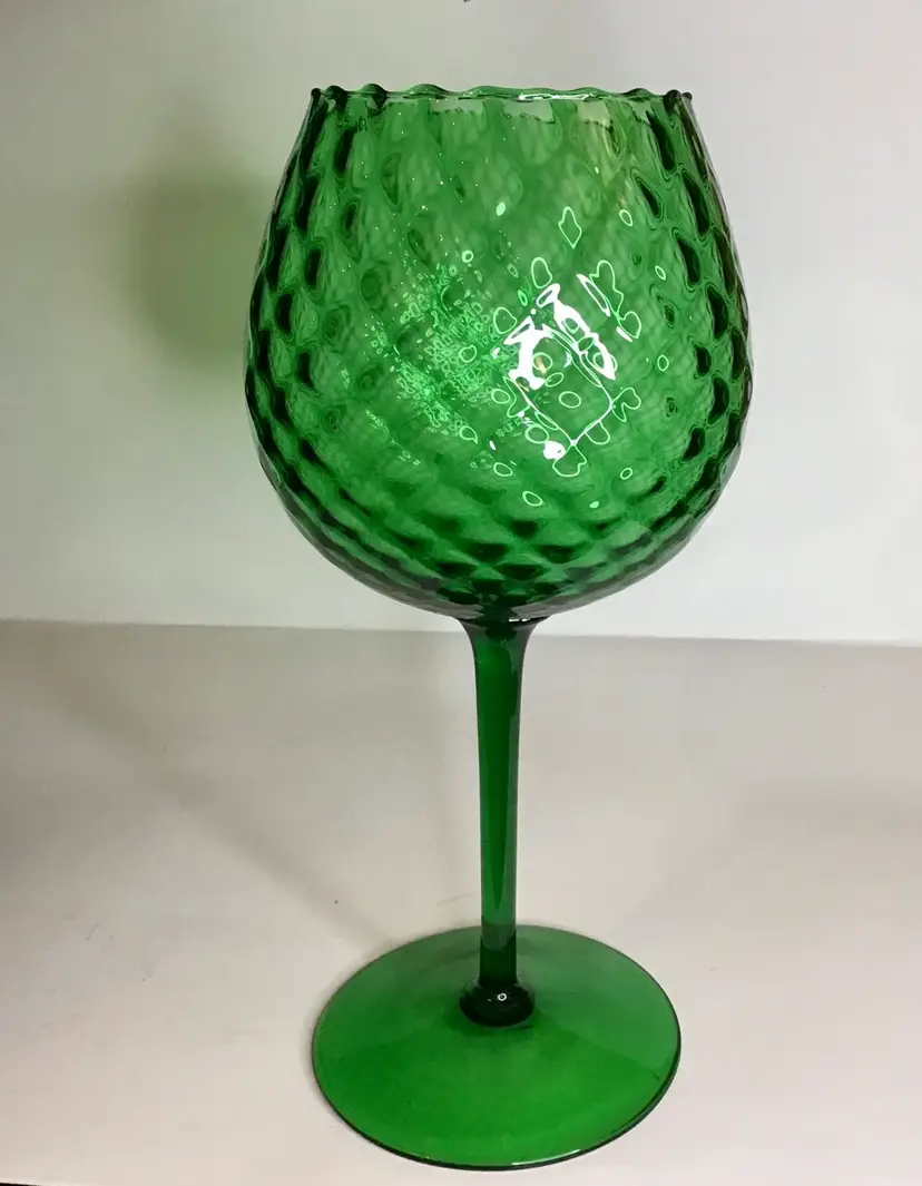 Vintage Empoli  ? Green Diamond Optic Glass Dish  12”