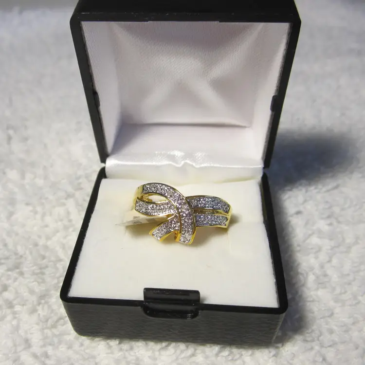 Vintage 14K GP Diamond Accent Ribbon Ring size 7