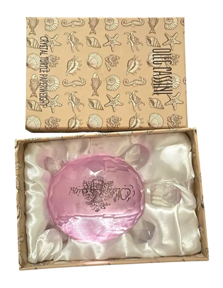 Oleg Cassini Crystal Pink Turtle Glass Paperweight Figurine Signed