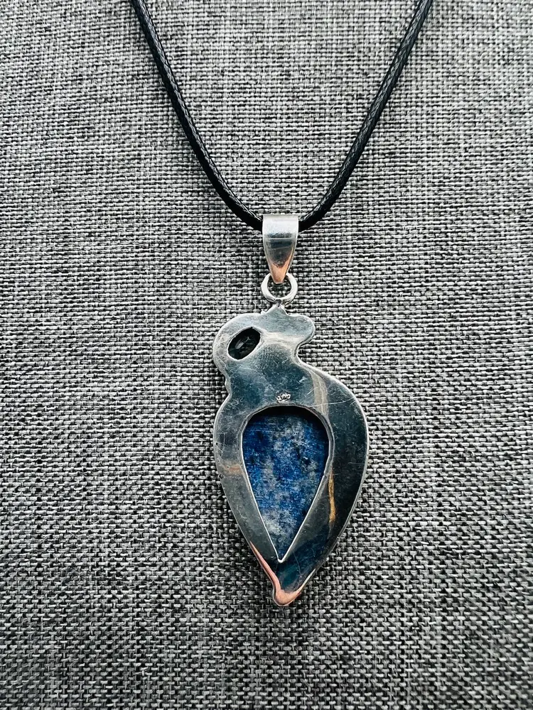 925 Lapis Lazuli And Blue Topaz Pendant With 18” Black Cord Chain