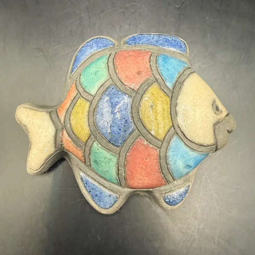 Raku Artist Signed Colorful Glazed Small Fish Wall Hanging 4”