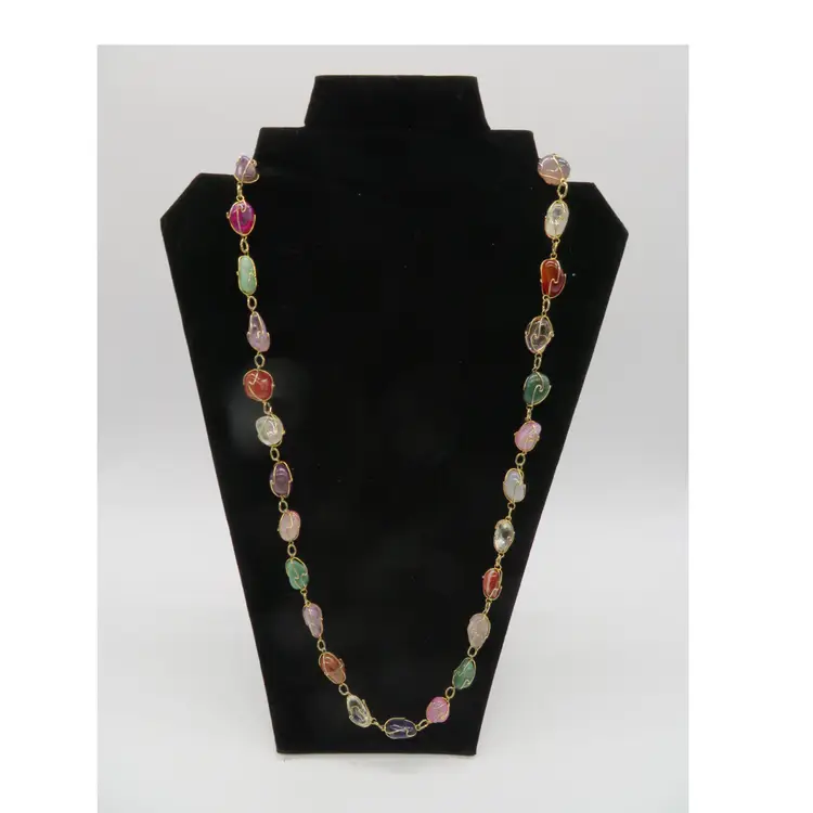 Vintage earth color stone necklace 15 inch drop artesian made