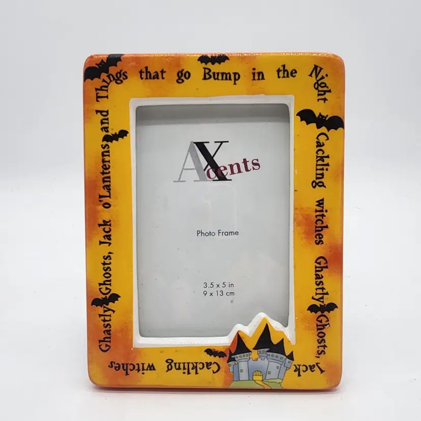 Halloween Accent Photo Frame Ghastly Ghosts Jack O Lanterns Bats 3.5x5 Ceramic