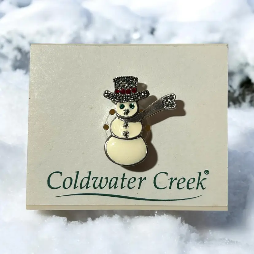 Coldwater Creek Vintage Enamel Bling Christmas Snowman Pin Brooch New