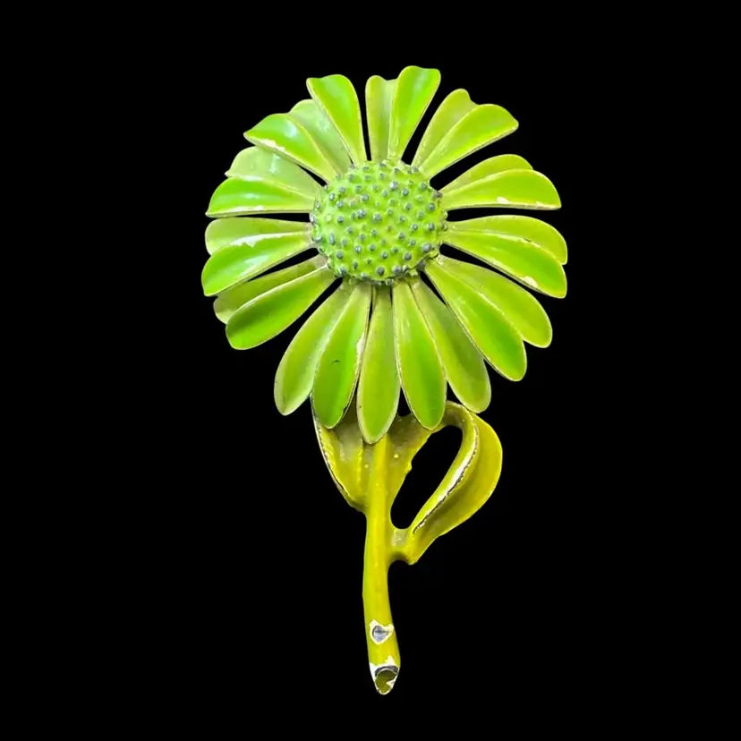 Metal Green Flower Brooch 3” X 2”