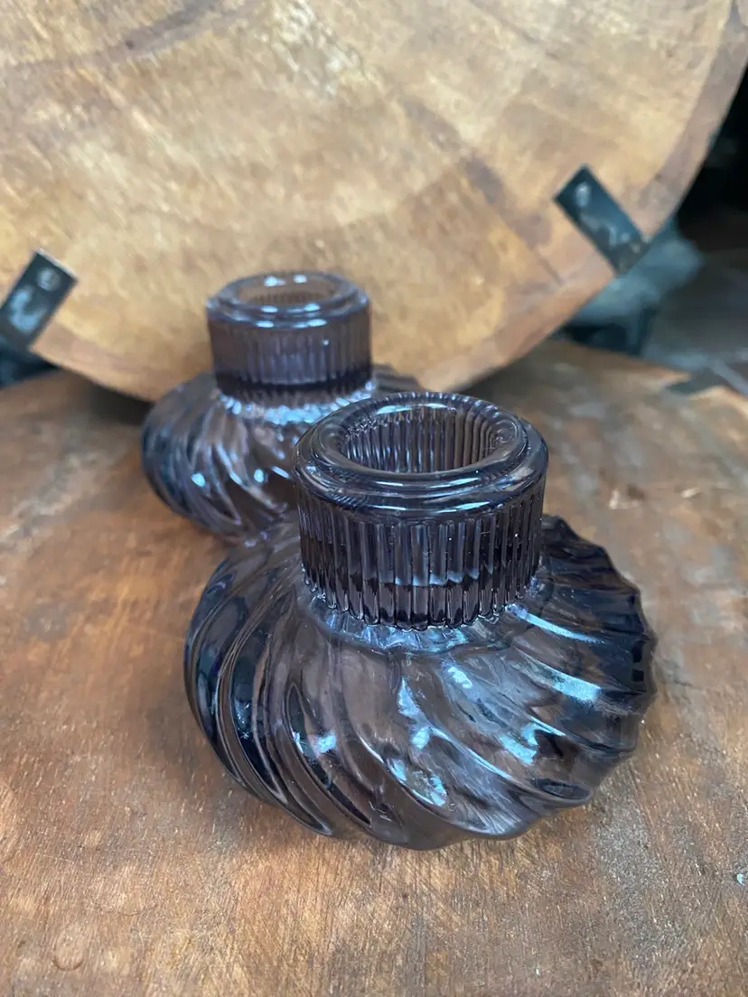 Smokey Glass Reversible Candle Holders 2 Pieces