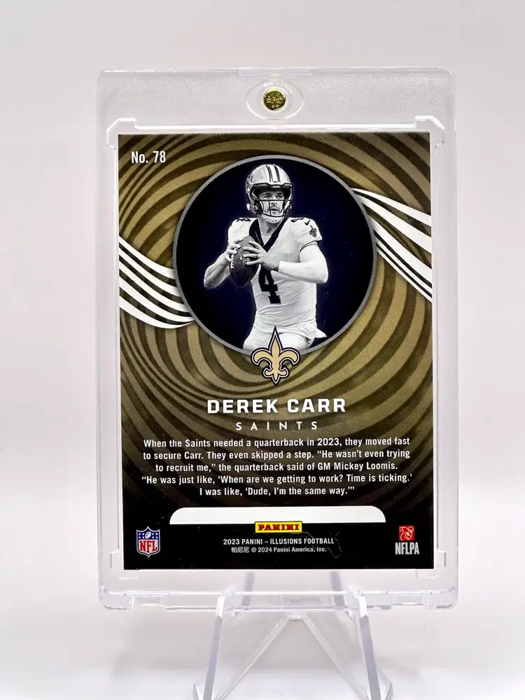 Derek Carr 2023 Illusions Trophy Gold Color Match Numbered /25 New Orleans Saints