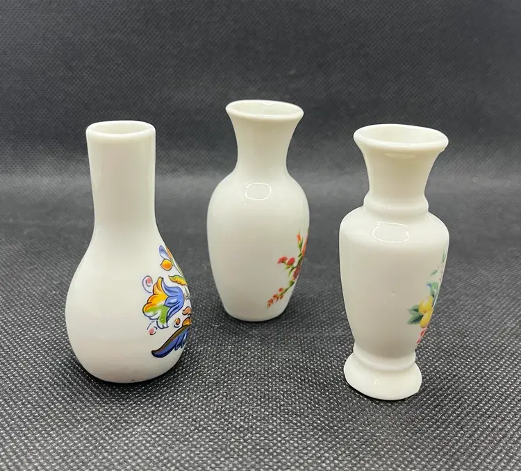 Vintage Hand Painted Floral Miniature Mini Vases Set Of 3