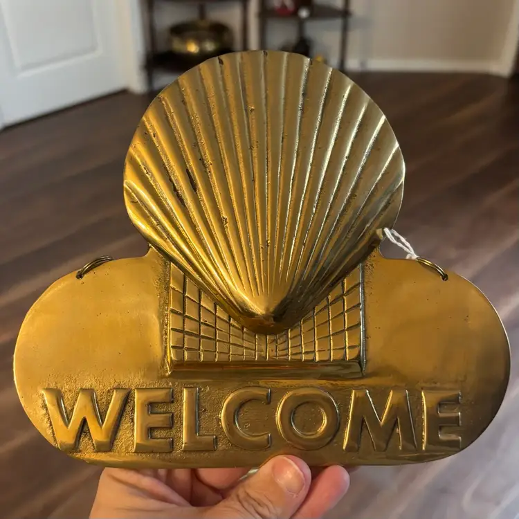 Vintage Solid Brass Shell Welcome Wall Hanging