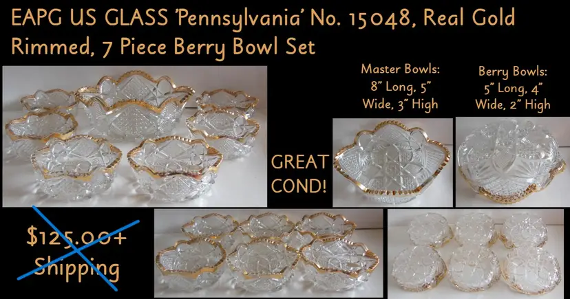 EAPG US Glass, 'Pennsylvania' No.15048 Master Bowl & 6 Berry Bowls