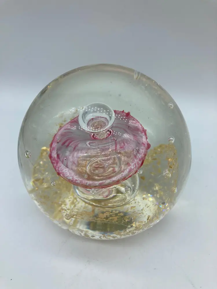 Large Dynasty Gallery Pink and Gold 3 Bubble Paperweight