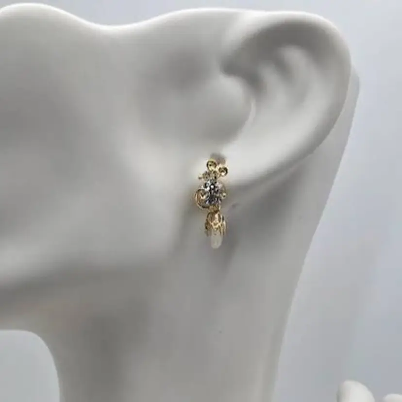 Whimsical Pair of Gold & Crystal Mouse Earring Studs with Maine Sea Glass Accent