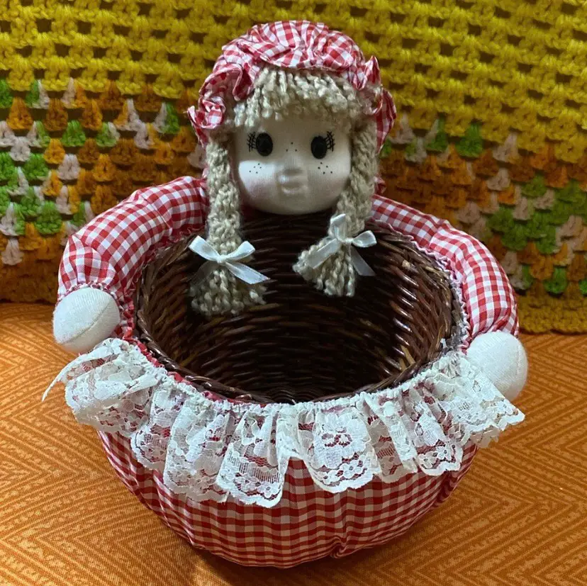 Red Gingham Prairie Doll Basket 