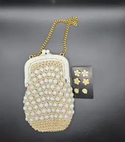 Vintage Italian Beaded Evening Bag & Floral Earring Set – Trans World Imports – Circa 1960s–1970s