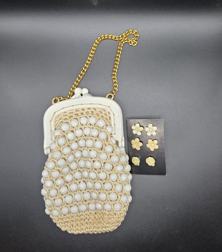 Vintage Italian Beaded Evening Bag & Floral Earring Set – Trans World Imports – Circa 1960s–1970s