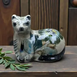 Small Vintage Pottery Mexican Tonala Folk Art Cat Figurine