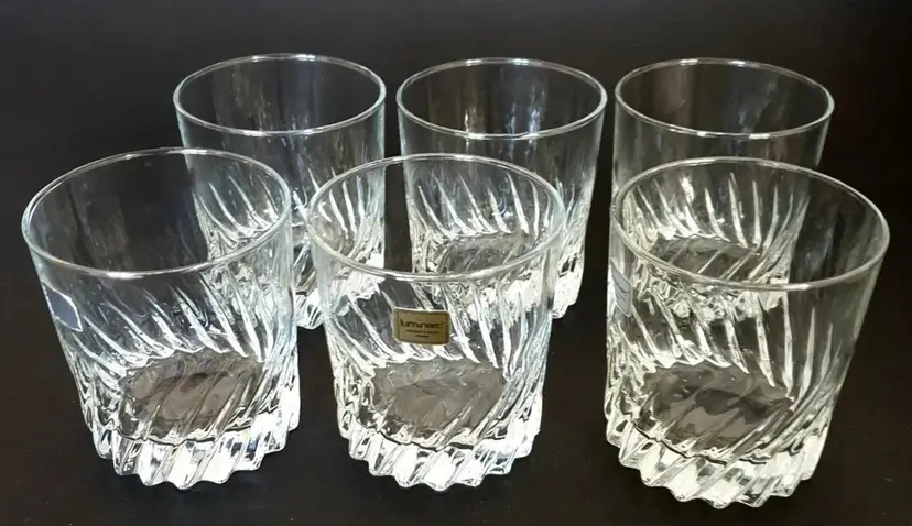 Set of 6 Luminarc Flamenco Whiskey "ON THE ROCKS" Glasses Vintage France