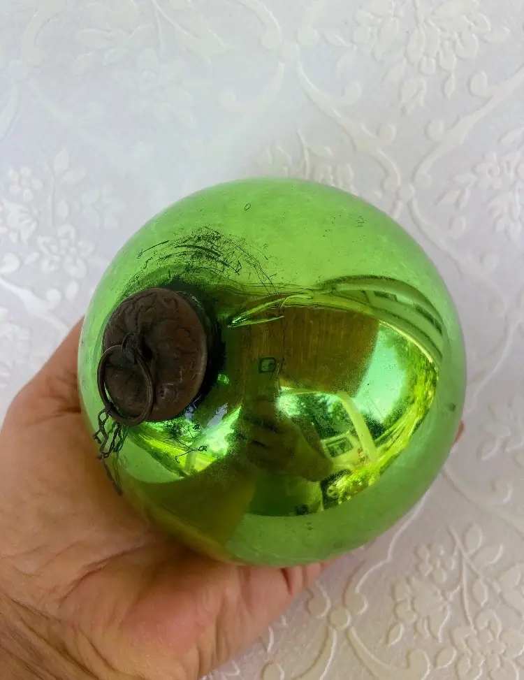 Vintage German Kugel Glass Ball Ornament With Bronze Cap And Loop