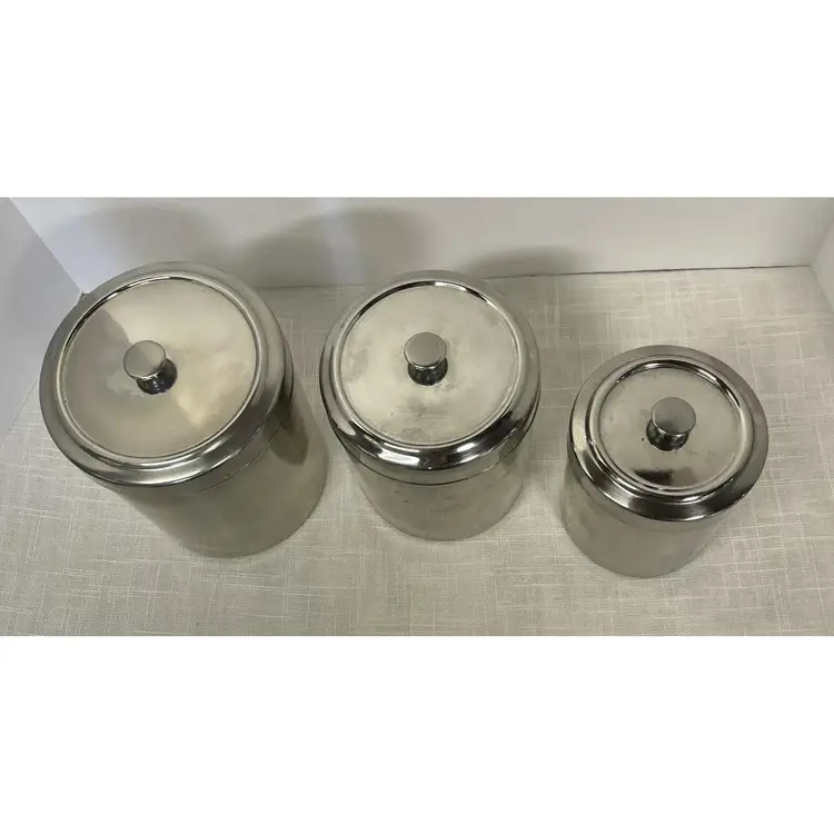 Vintage Mid-Century Modern Aluminum Kitchen Canister Set ~ Set Of Three (3) ~ 1960's
