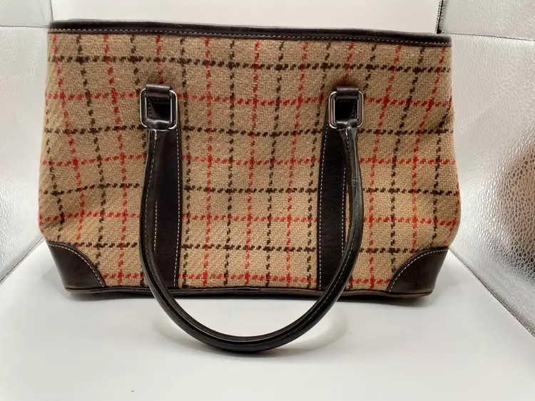 Vintage 1993 Wool Coach Tote Tweed Tattersall Tartan Plaid D3Q-7534 HTF