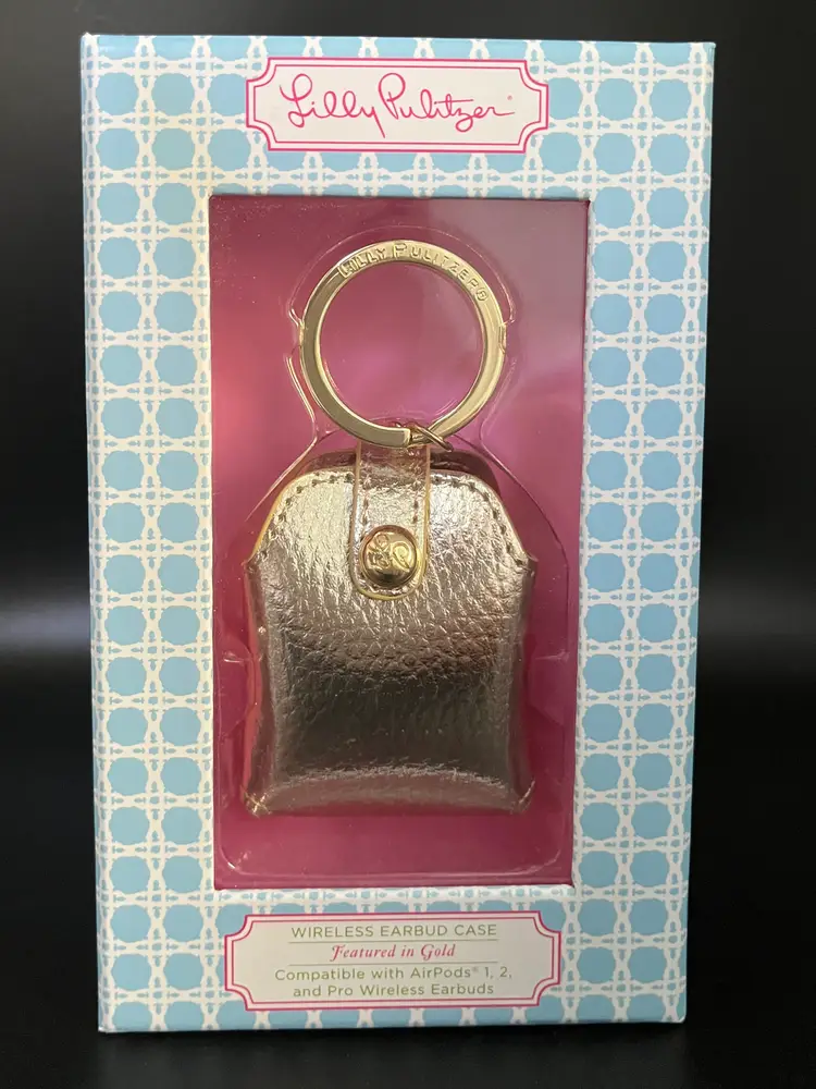 Lilly Pulitzer Gold Wireless Earbud Case with Keyring