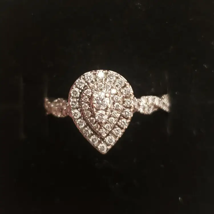 10k White Gold 1/2 ct tw Diamond Pear shaped Double halo frame engagement ring