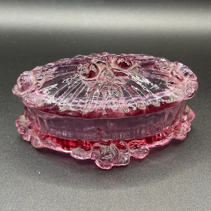 Vintage, Fenton Cabbage Rose Trinket Box