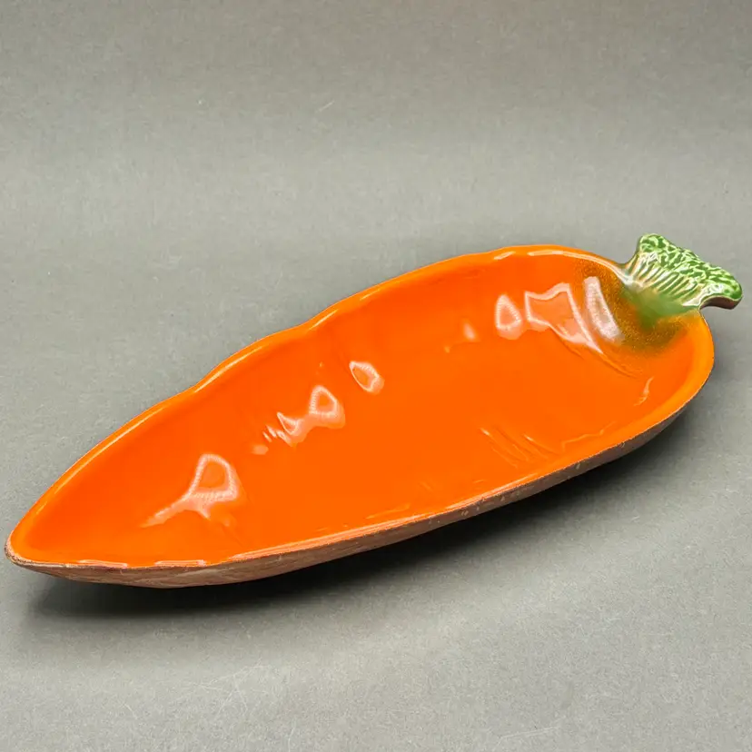 Vintage Ceramic Carrot Serving Dish with Orange Glaze Marked USA