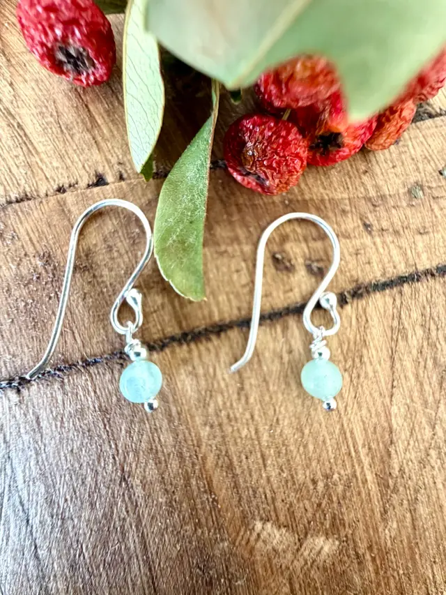 Dainty Green Chalcedony Bead Sterling Silver Earrings