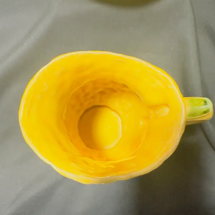 #1894 Vintage Lefton 60's Rustic Basket Weave Water Jug and Matching Bowl, Decorated with fruit, in Yellow and orange #5910