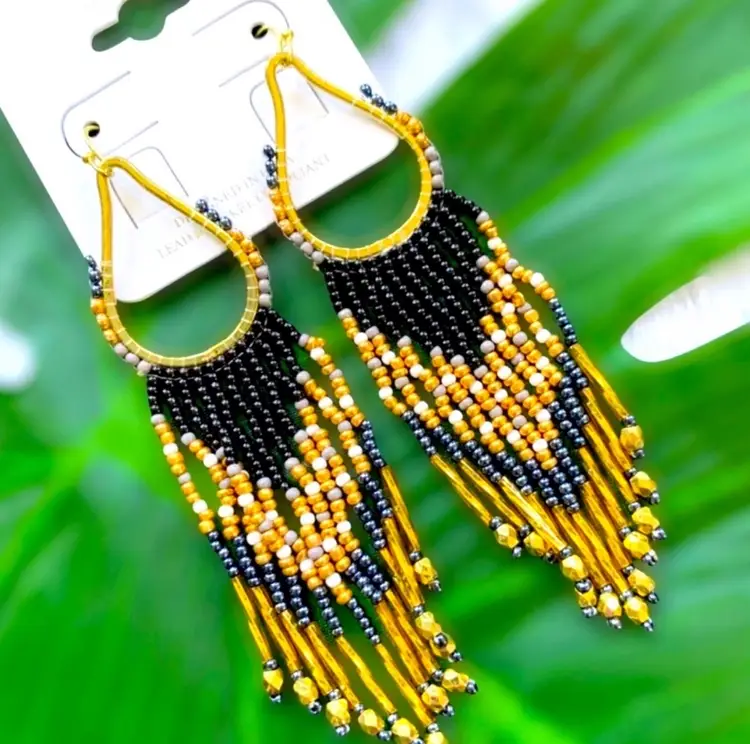 Black And Gold Seed Bead Statement Earrings