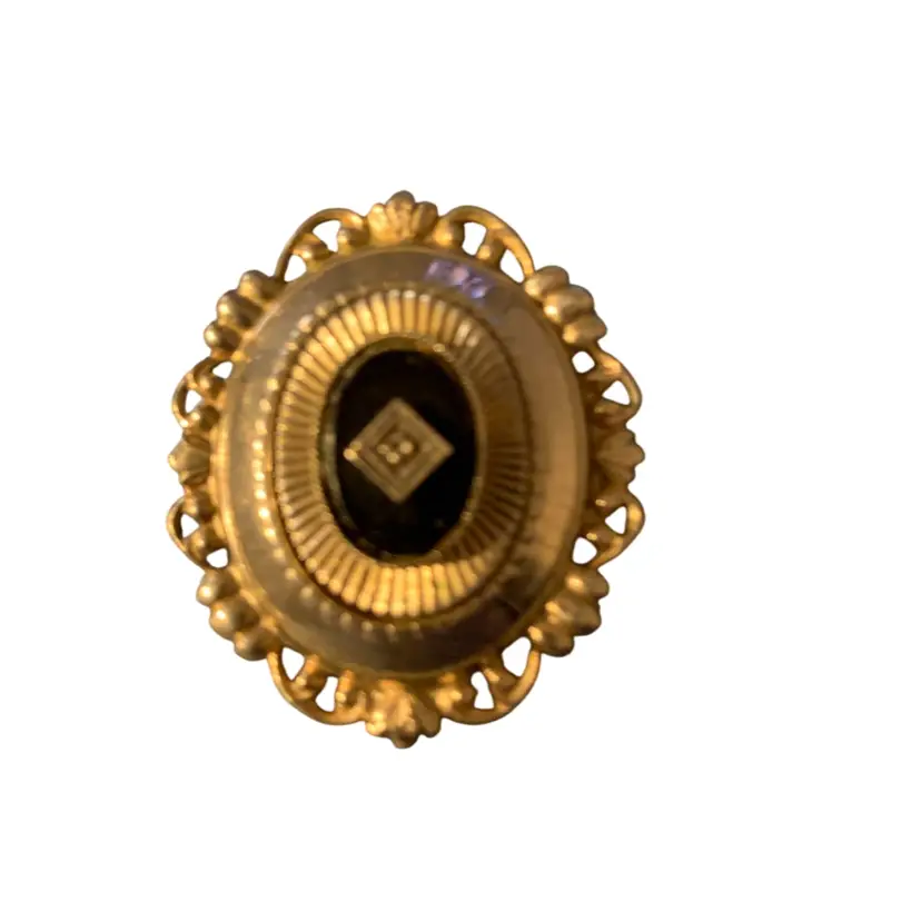 Vintage Coro Gold Tone Brooch with Small Diamond in Center
