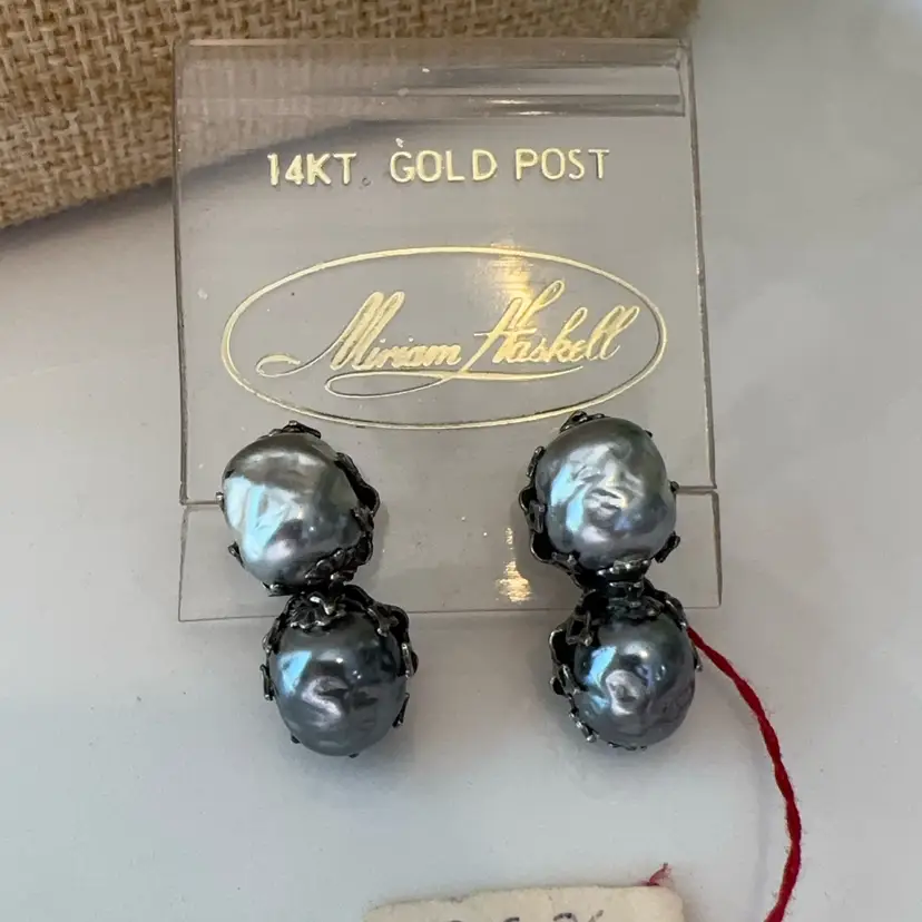 Miriam Haskell Pearl Earrings On Card