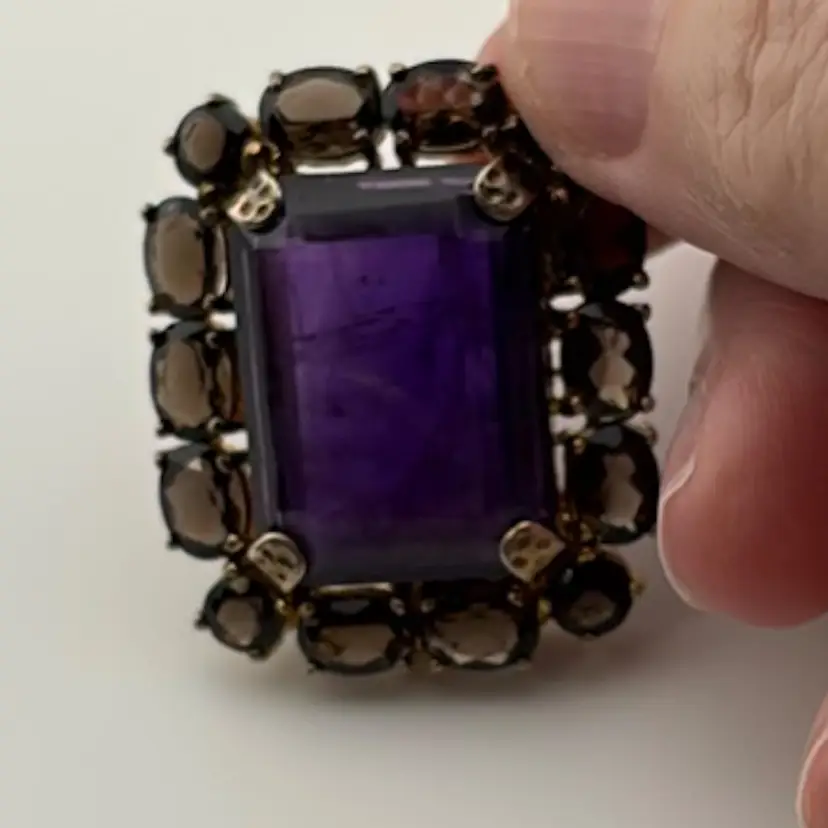 Vintage Bounkit Boutique Amethyst & Smokey Quartz Ring/Pendent Setting