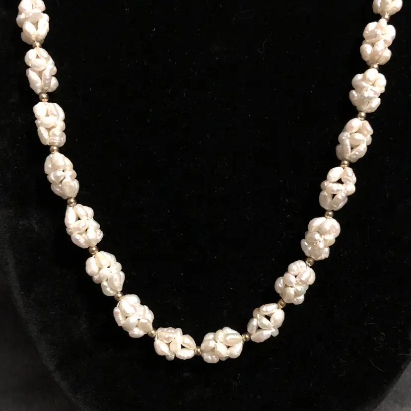 Exquisite 14K Gold Bead Cluster Freshwater Rice Pearls Necklace
