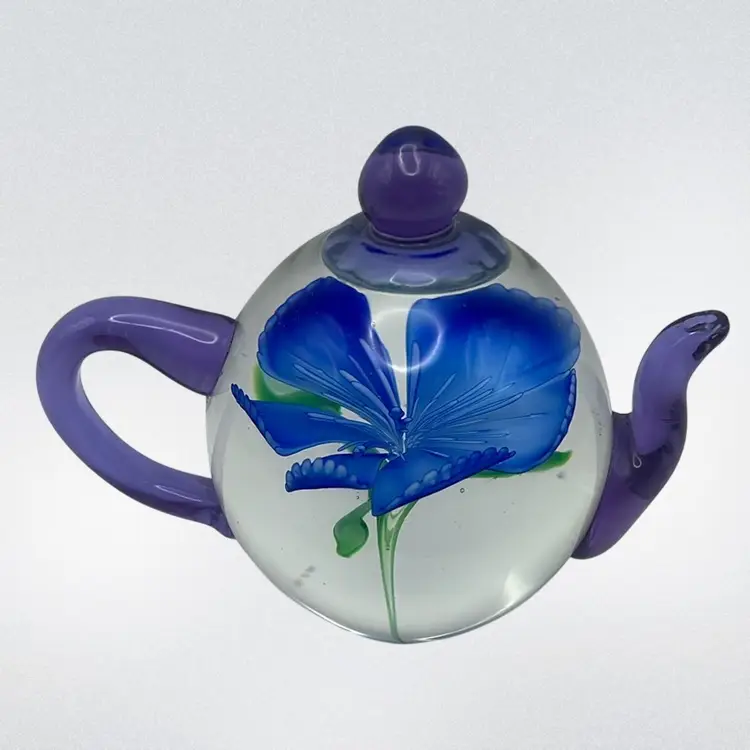 Hand Blown Art Glass Teapot Paperweight By Dynasty Gallery, 4” Tall x 4-1/2” Wide